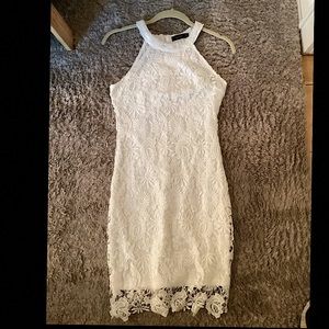 White Lace High Neck Mini Dress